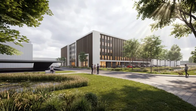 Voorzijde van nieuwbouw bedrijfspand in Gouda