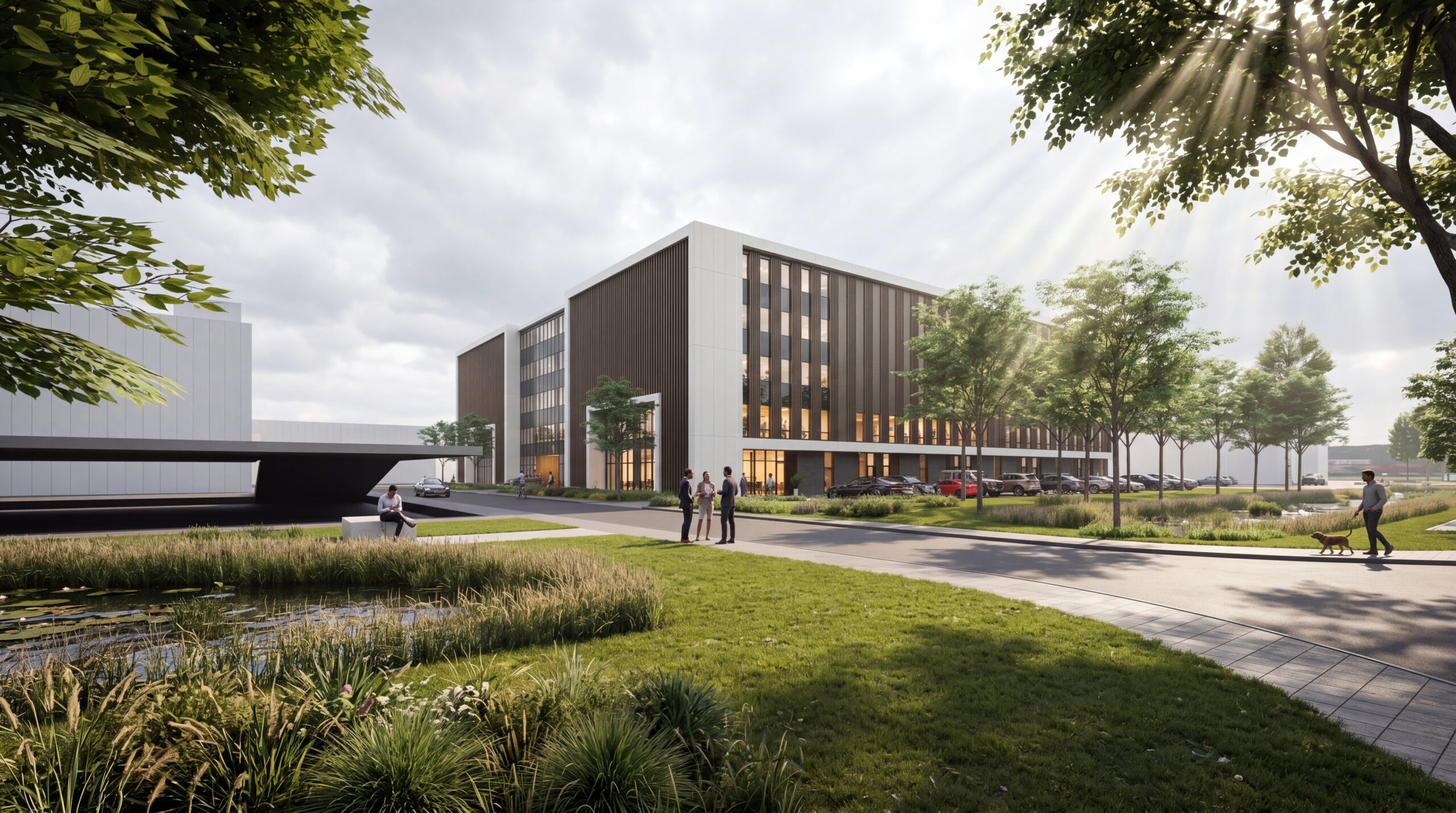 Voorzijde van nieuwbouw bedrijfspand in Gouda