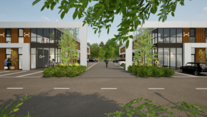 Moderne architectuur van een bedrijfspand in Zwijndrecht met veel groen