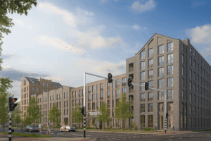 Conceptuele schets van architectenbureau voor het ontwerp van appartementencomplex Tijdgeest in Zaandam – stijlvolle wooneenheden voor mensen op zoek naar een appartement te koop in Zaandam.