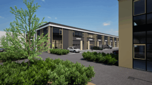 3D-impressie van een dubbele unit binnen het bedrijfspand Oudenbosch – veel daglicht en flexibele indelingsmogelijkheden.
